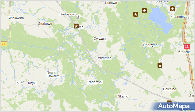 mapa Przeradz gmina Grzmiąca, Przeradz gmina Grzmiąca na mapie Targeo