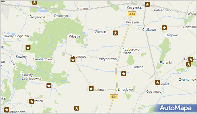mapa Przyborowo gmina Krobia, Przyborowo gmina Krobia na mapie Targeo