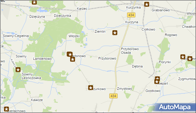 mapa Przyborowo gmina Krobia, Przyborowo gmina Krobia na mapie Targeo