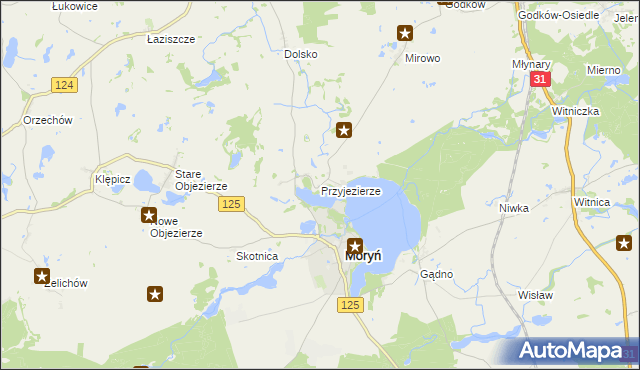 mapa Przyjezierze gmina Moryń, Przyjezierze gmina Moryń na mapie Targeo