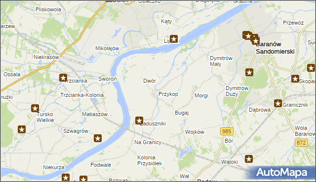 mapa Przykop gmina Padew Narodowa, Przykop gmina Padew Narodowa na mapie Targeo