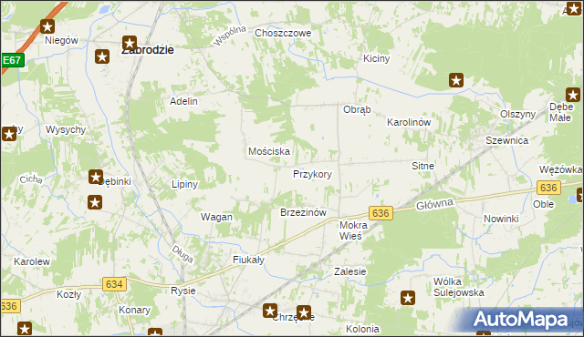 mapa Przykory gmina Zabrodzie, Przykory gmina Zabrodzie na mapie Targeo