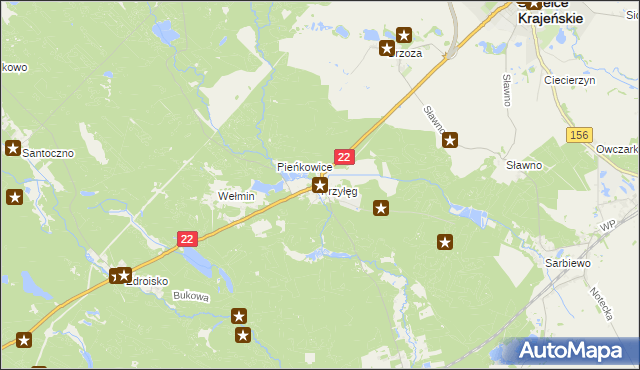 mapa Przyłęg gmina Strzelce Krajeńskie, Przyłęg gmina Strzelce Krajeńskie na mapie Targeo