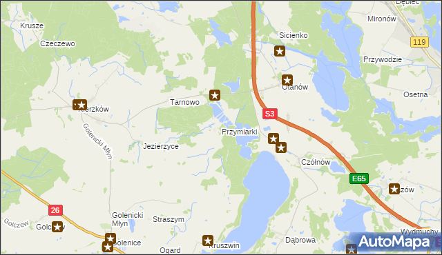 mapa Przymiarki gmina Myślibórz, Przymiarki gmina Myślibórz na mapie Targeo