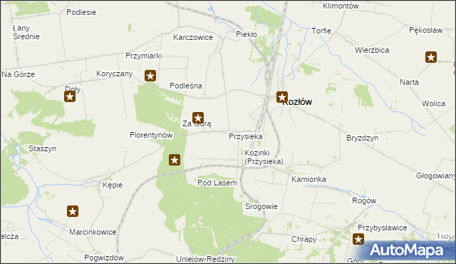 mapa Przysieka gmina Kozłów, Przysieka gmina Kozłów na mapie Targeo