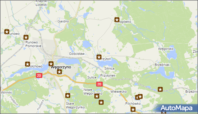 mapa Przytoń gmina Węgorzyno, Przytoń gmina Węgorzyno na mapie Targeo