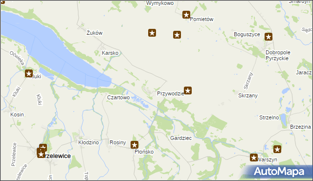 mapa Przywodzie gmina Przelewice, Przywodzie gmina Przelewice na mapie Targeo