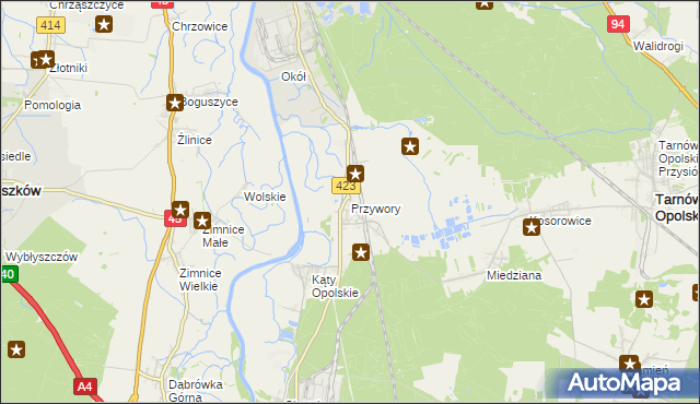 mapa Przywory gmina Tarnów Opolski, Przywory gmina Tarnów Opolski na mapie Targeo