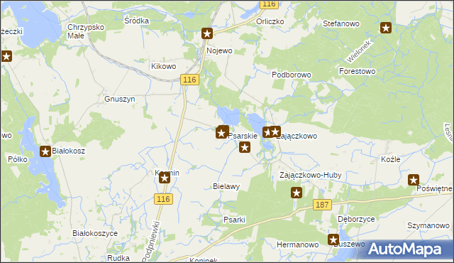 mapa Psarskie gmina Pniewy, Psarskie gmina Pniewy na mapie Targeo