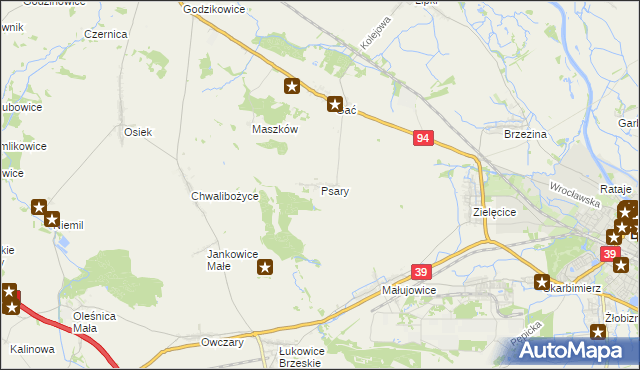 mapa Psary gmina Oława, Psary gmina Oława na mapie Targeo