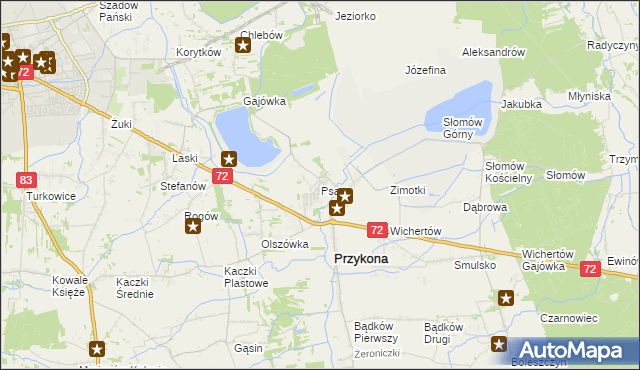 mapa Psary gmina Przykona, Psary gmina Przykona na mapie Targeo