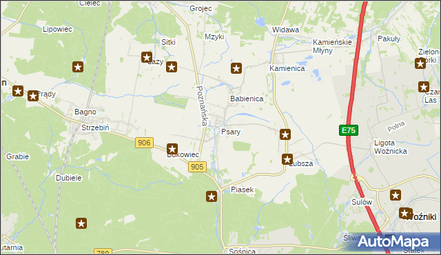 mapa Psary gmina Woźniki, Psary gmina Woźniki na mapie Targeo