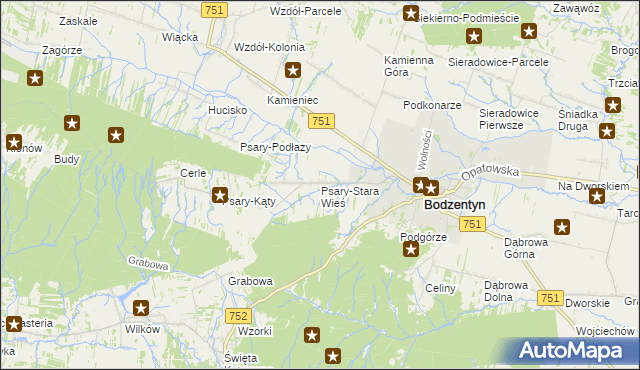 mapa Psary-Stara Wieś gmina Bodzentyn, Psary-Stara Wieś gmina Bodzentyn na mapie Targeo