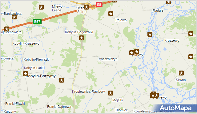 mapa Pszczółczyn gmina Kobylin-Borzymy, Pszczółczyn gmina Kobylin-Borzymy na mapie Targeo