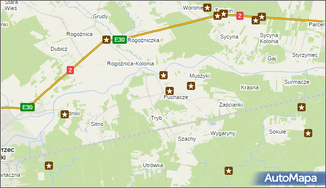 mapa Puchacze gmina Międzyrzec Podlaski, Puchacze gmina Międzyrzec Podlaski na mapie Targeo