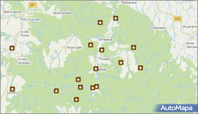 mapa Puławy gmina Rymanów, Puławy gmina Rymanów na mapie Targeo
