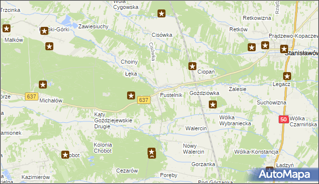 mapa Pustelnik gmina Stanisławów, Pustelnik gmina Stanisławów na mapie Targeo