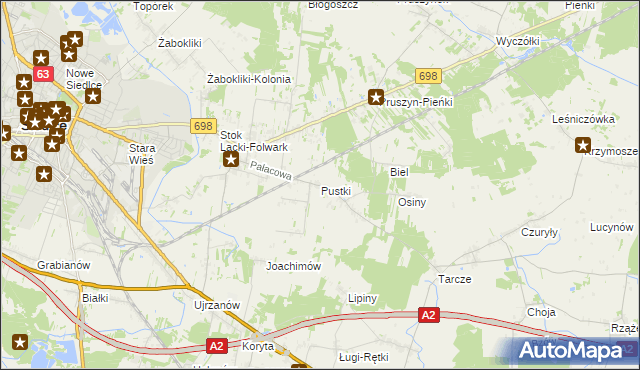 mapa Pustki gmina Siedlce, Pustki gmina Siedlce na mapie Targeo