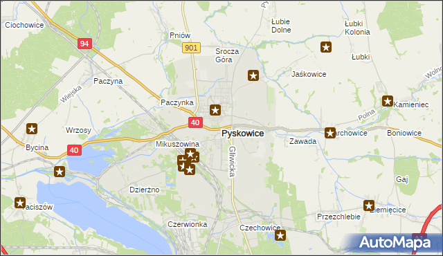 mapa Pyskowice powiat gliwicki, Pyskowice powiat gliwicki na mapie Targeo
