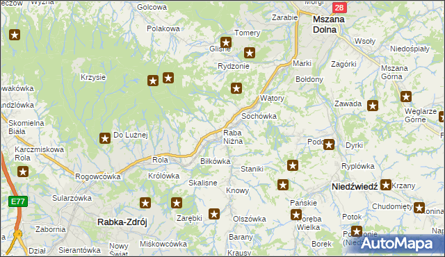 mapa Raba Niżna, Raba Niżna na mapie Targeo