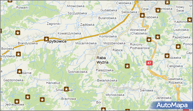 mapa Raba Wyżna, Raba Wyżna na mapie Targeo