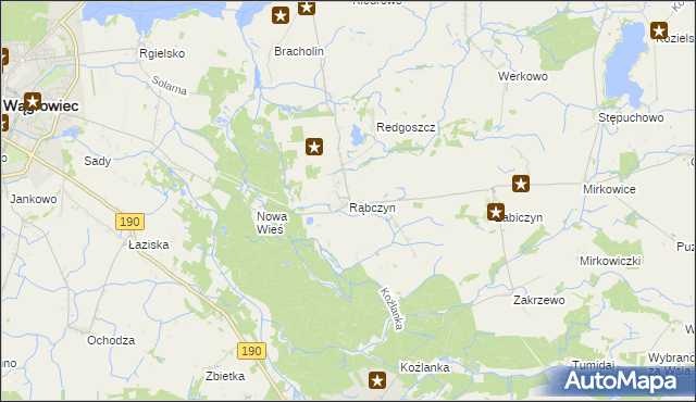 mapa Rąbczyn gmina Wągrowiec, Rąbczyn gmina Wągrowiec na mapie Targeo