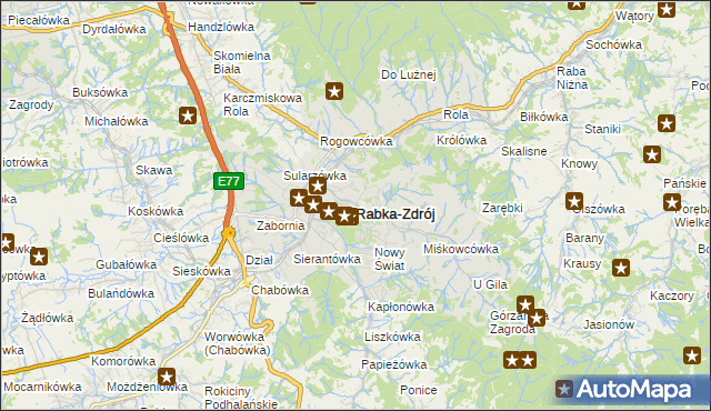 mapa Rabka-Zdrój, Rabka-Zdrój na mapie Targeo