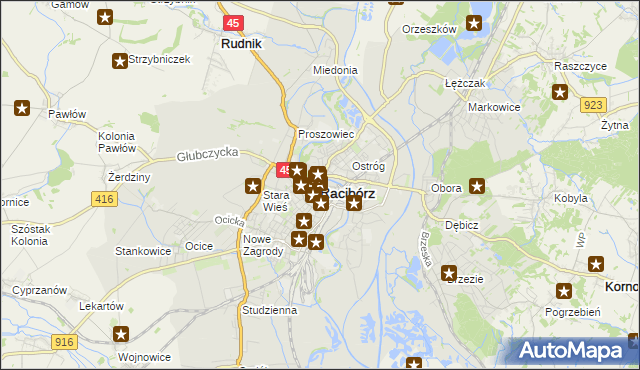 mapa Racibórz, Racibórz na mapie Targeo