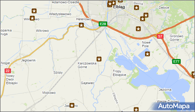 mapa Raczki Elbląskie, Raczki Elbląskie na mapie Targeo