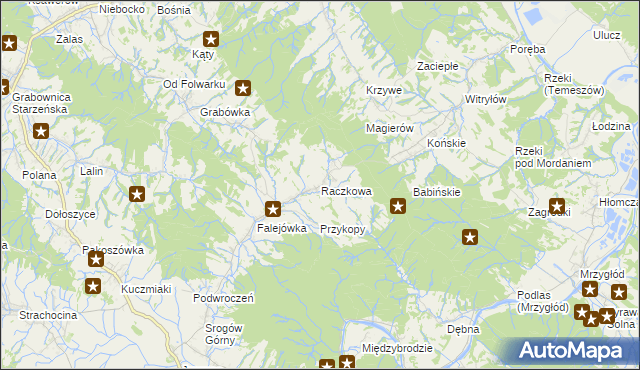 mapa Raczkowa gmina Sanok, Raczkowa gmina Sanok na mapie Targeo