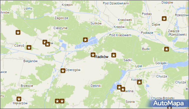 mapa Radków powiat włoszczowski, Radków powiat włoszczowski na mapie Targeo