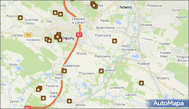 mapa Radkowice gmina Chęciny, Radkowice gmina Chęciny na mapie Targeo