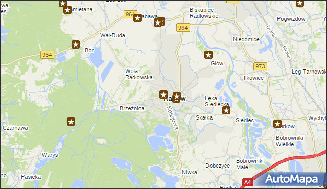 mapa Radłów powiat tarnowski, Radłów powiat tarnowski na mapie Targeo