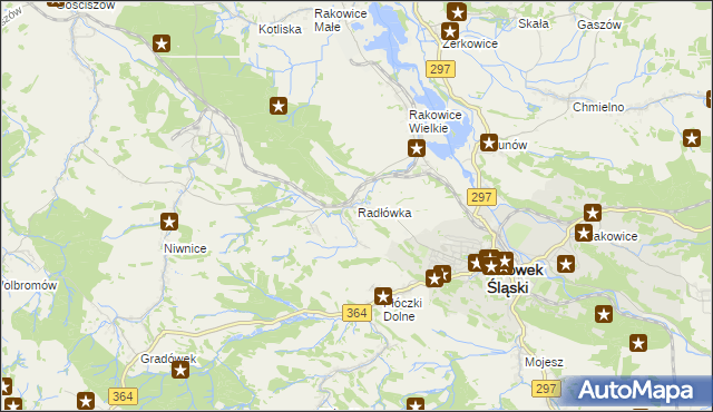 mapa Radłówka gmina Lwówek Śląski, Radłówka gmina Lwówek Śląski na mapie Targeo