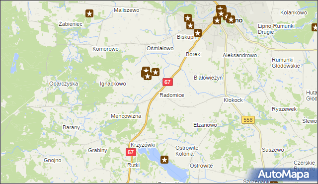 mapa Radomice gmina Lipno, Radomice gmina Lipno na mapie Targeo