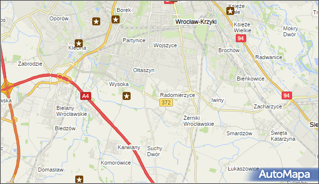 mapa Radomierzyce gmina Siechnice, Radomierzyce gmina Siechnice na mapie Targeo