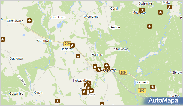 mapa Radusz gmina Kołczygłowy, Radusz gmina Kołczygłowy na mapie Targeo