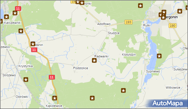 mapa Radwanki gmina Margonin, Radwanki gmina Margonin na mapie Targeo