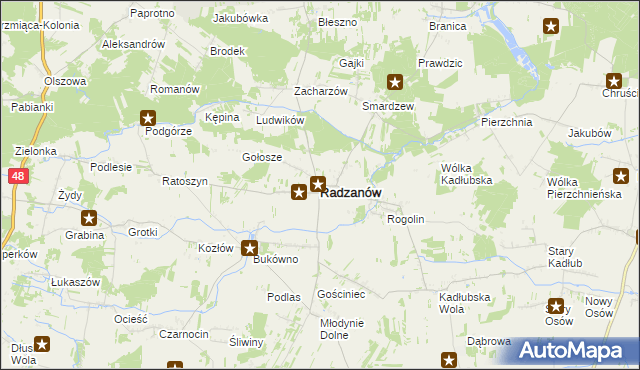 mapa Radzanów powiat białobrzeski, Radzanów powiat białobrzeski na mapie Targeo