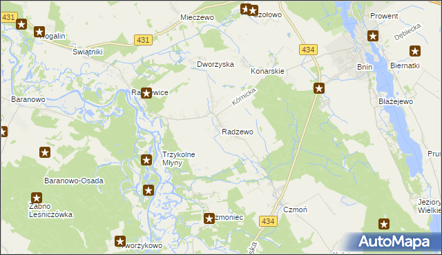 mapa Radzewo gmina Kórnik, Radzewo gmina Kórnik na mapie Targeo