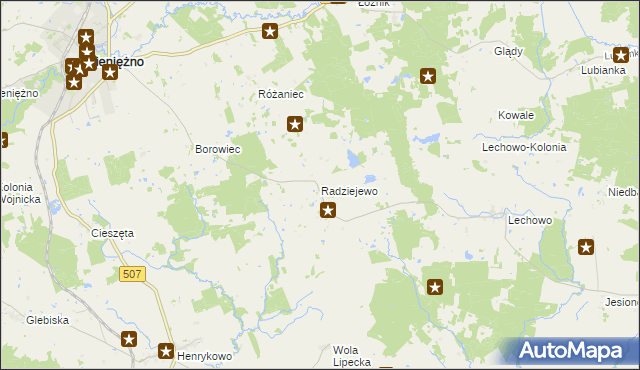 mapa Radziejewo gmina Pieniężno, Radziejewo gmina Pieniężno na mapie Targeo