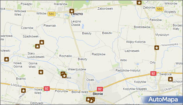 mapa Radzików gmina Błonie, Radzików gmina Błonie na mapie Targeo