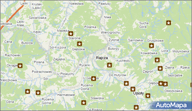mapa Rajcza, Rajcza na mapie Targeo