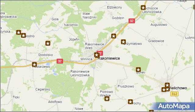 mapa Rakoniewice, Rakoniewice na mapie Targeo