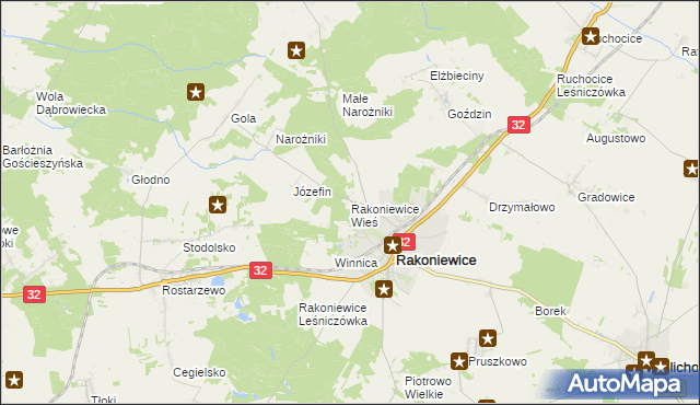 mapa Rakoniewice Wieś, Rakoniewice Wieś na mapie Targeo