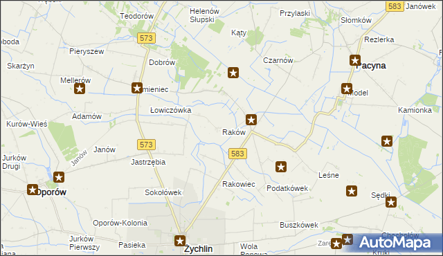 mapa Raków gmina Pacyna, Raków gmina Pacyna na mapie Targeo