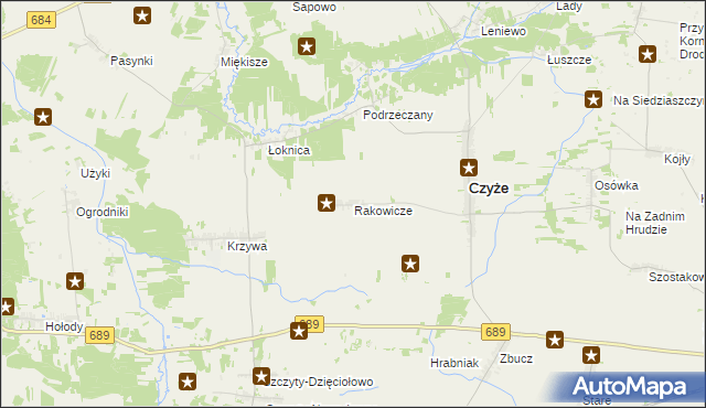 mapa Rakowicze gmina Czyże, Rakowicze gmina Czyże na mapie Targeo