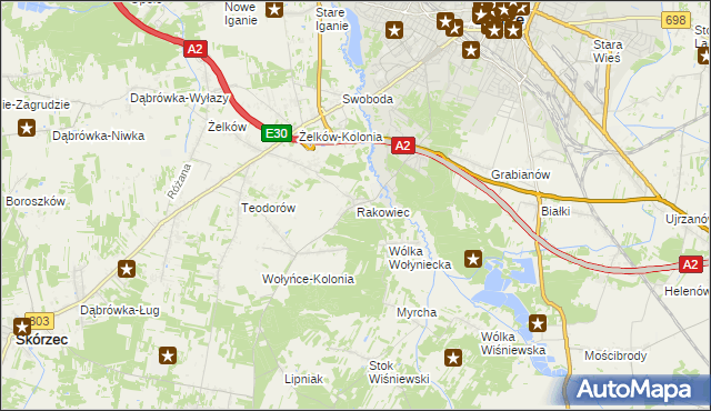 mapa Rakowiec gmina Siedlce, Rakowiec gmina Siedlce na mapie Targeo
