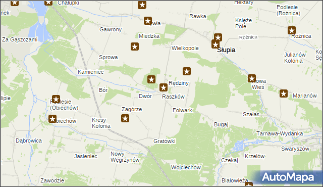 mapa Raszków gmina Słupia, Raszków gmina Słupia na mapie Targeo