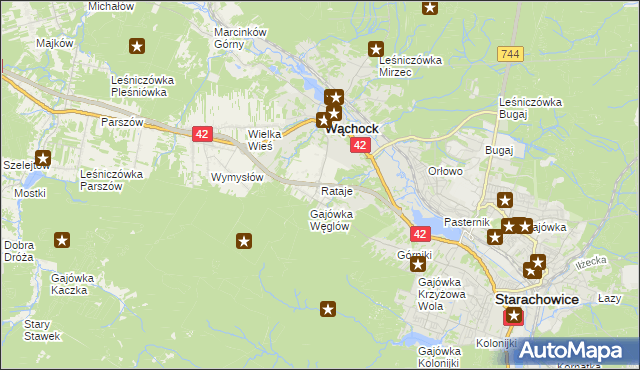 mapa Rataje gmina Wąchock, Rataje gmina Wąchock na mapie Targeo